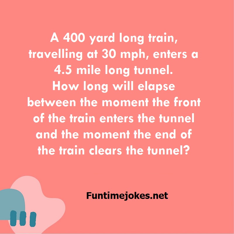 A 400 yard long train, travelling at 30 mph, enters a 4.5 mile long tunnel. How long will elapse between the moment the front of the train enters the tunnel and the moment the end of the train clears the tunnel?