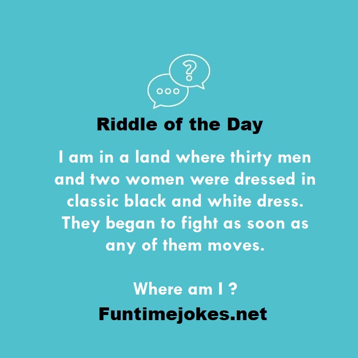 I am in a land where thirty men and two women were dressed in classic black and white dress. They began to fight as soon as any of them moves.