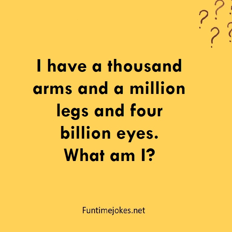I have a thousand arms and a million legs and four billion eyes. What am I?