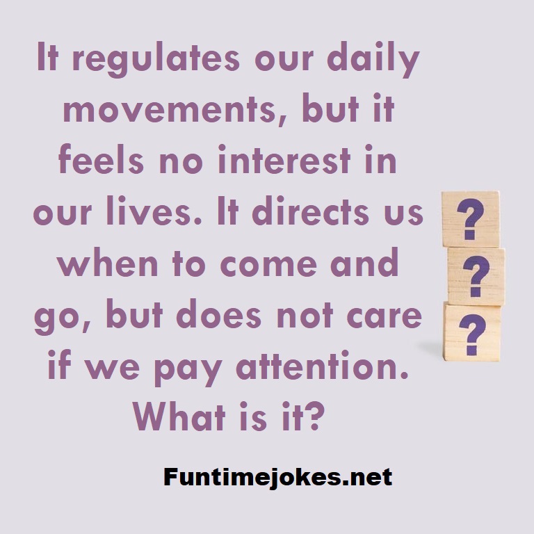 It regulates our daily movements, but it feels no interest in our lives. It directs us when to come and go, but does not care if we pay attention. What is it?