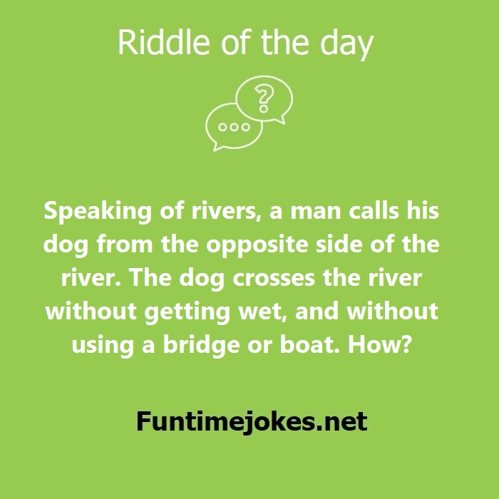 Speaking of rivers, a man calls his dog from the opposite side of the river. The dog crosses the river without getting wet, and without using a bridge or boat. How?