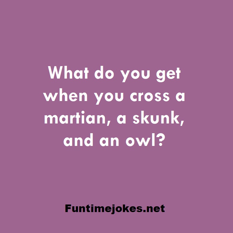 What do you get when you cross a martian, a skunk, and an owl?