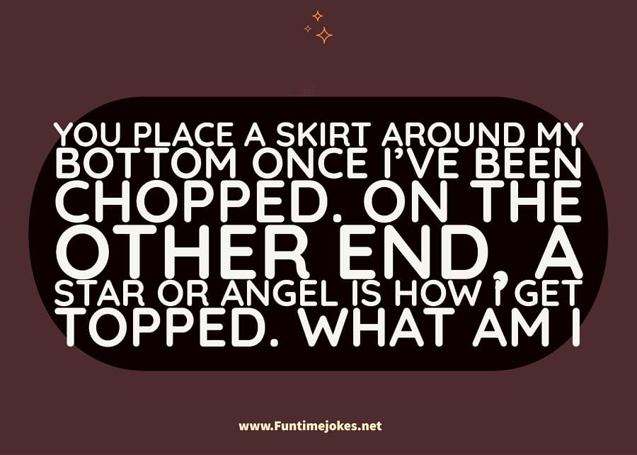 You place a skirt around my bottom once I've been chopped. On the other end, a star or angel is how I get topped. What am I?