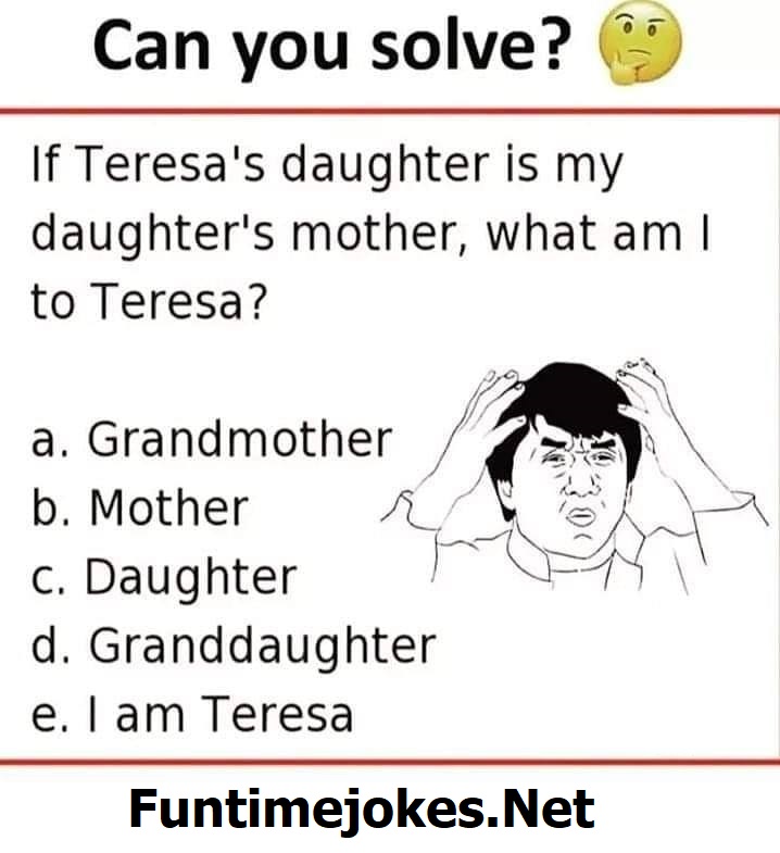 If Teresa's daughter is my daughter's mother, what am I to Teresa?